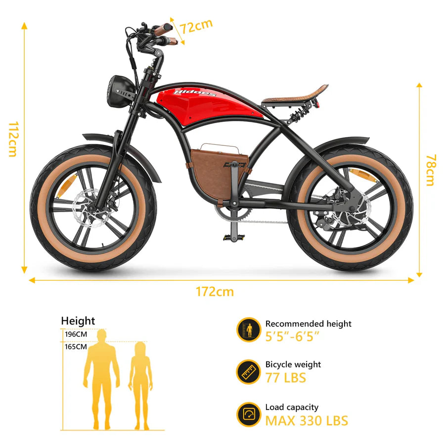 HIDOES B10 Fat Tire Mountain Electric Bike 1000WLift Up E-Bike£840.00